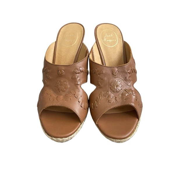 Jack Rogers Sophia Slide Wedge Heel Sandals Women’s Size 10 Leather Oak Brown - Picture 2 of 8